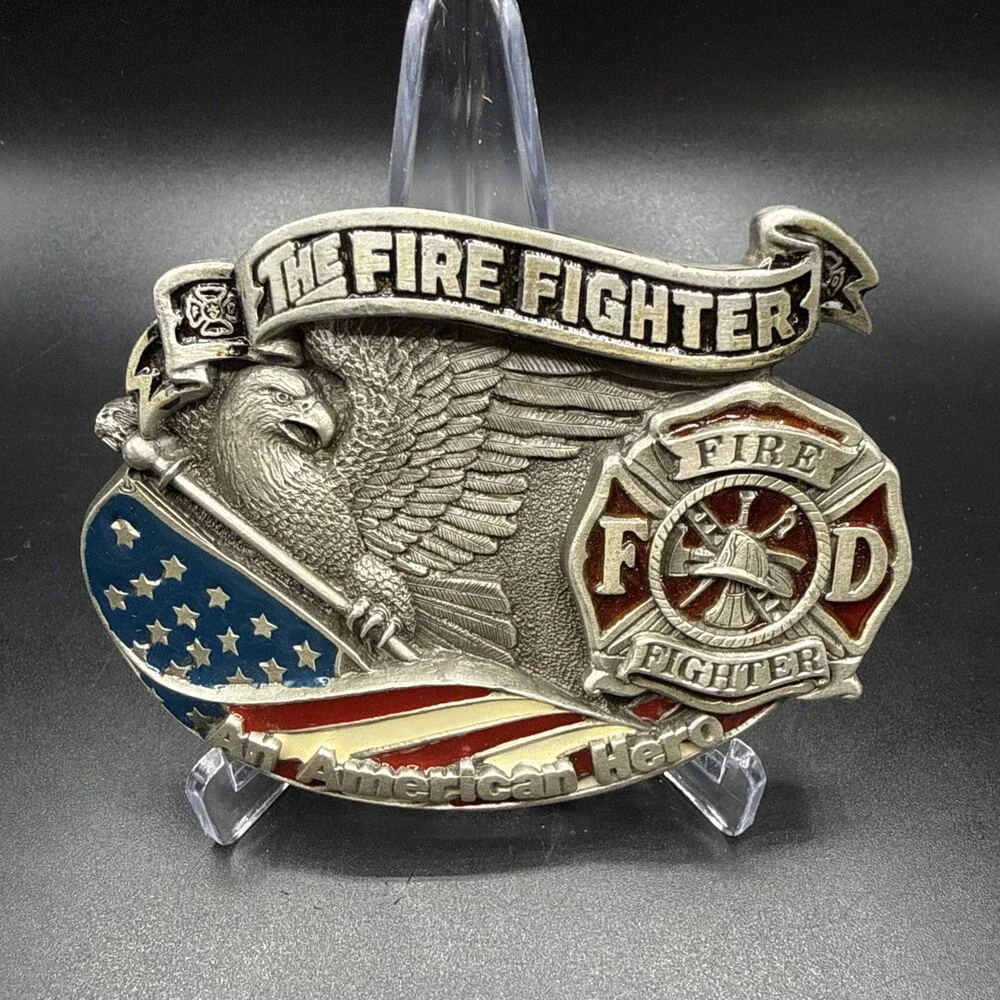 Vintage 1994 Fire Fighter Belt Buckle - Great American Buckle Co - Solid Pewter